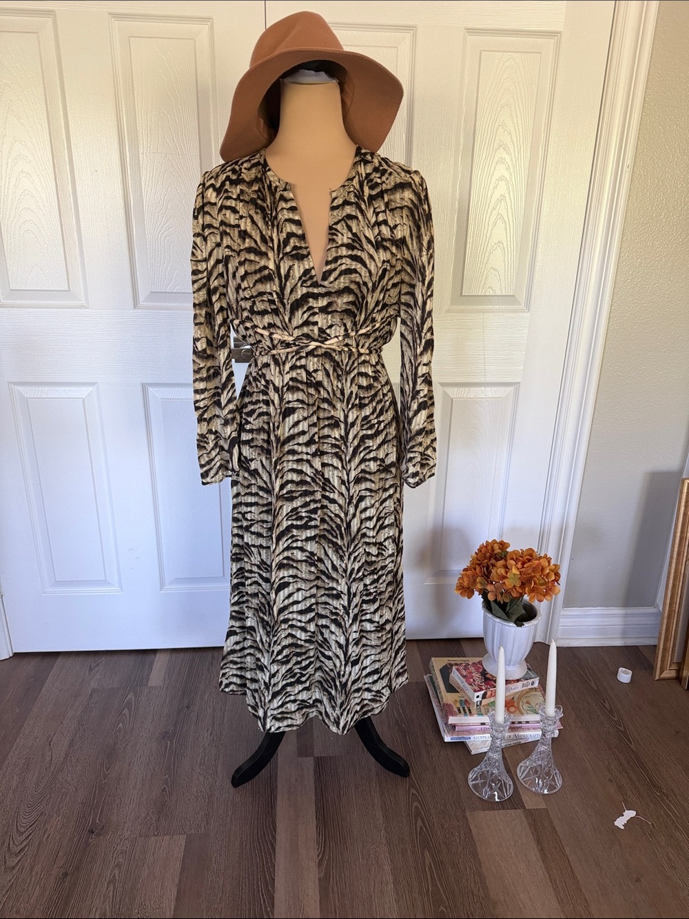 Ba&sh Tiger print long sleeve midi dress.